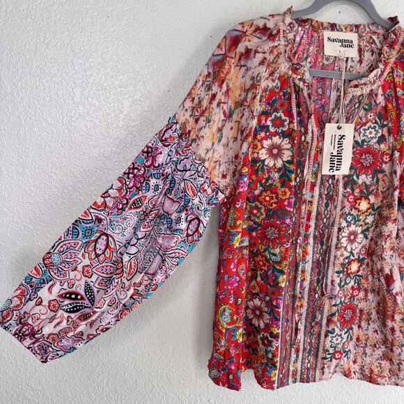 Savanna Jane Top Womens Large Floral Embroidered Boho Tunic Blouse - Picture 3 of 6